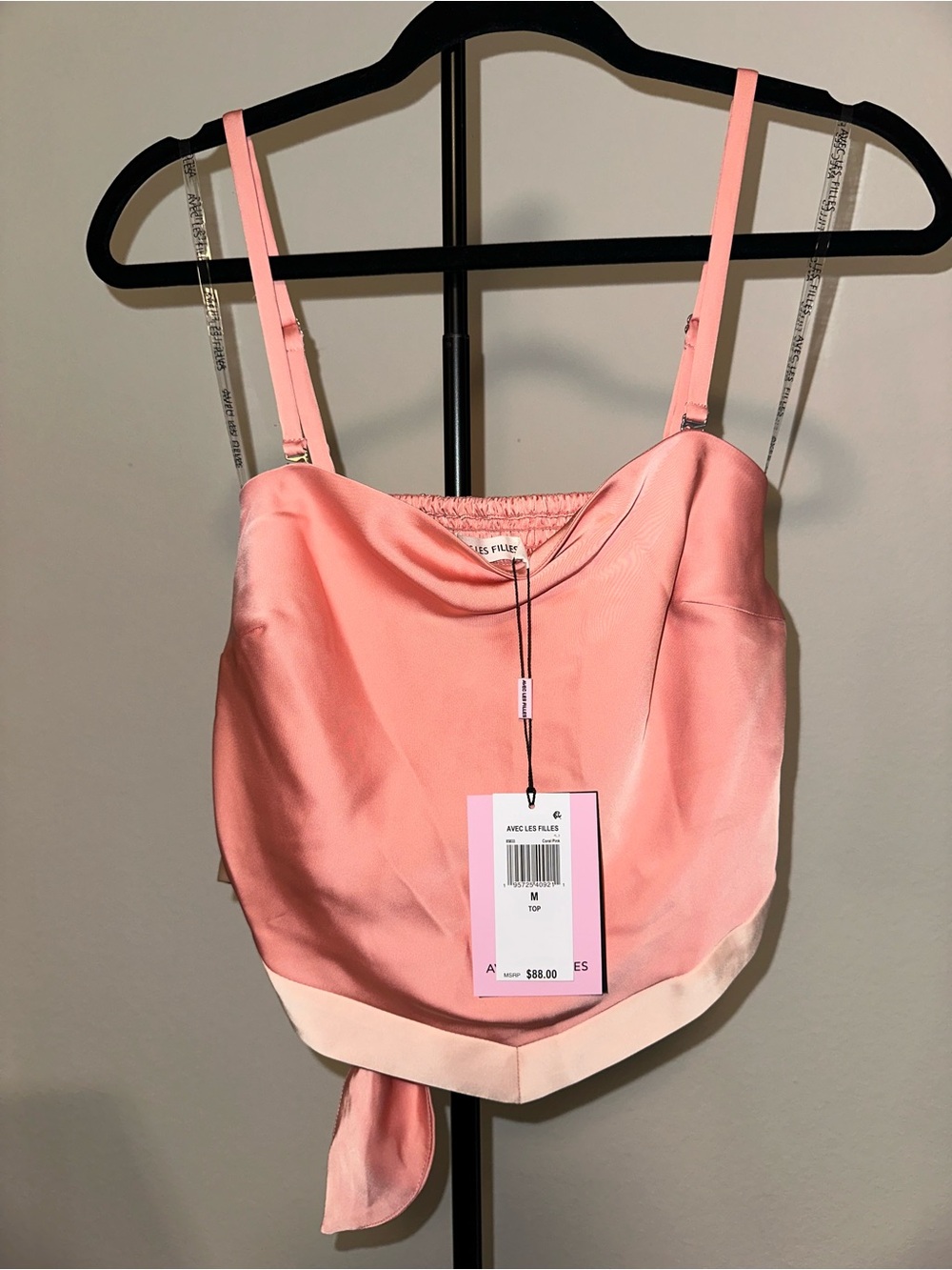 Avec Les Filles Dusty Rose Satin Cami with Cream Trim